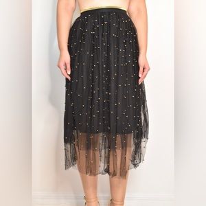 Gold embellished tulle midi skirt